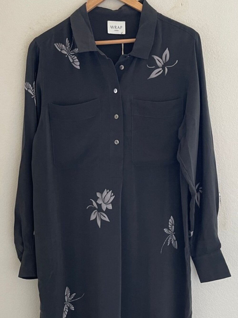 WRAP LONDON Charcoal Colored 100% Silk Midi Dress is New with Tags; Size 8
